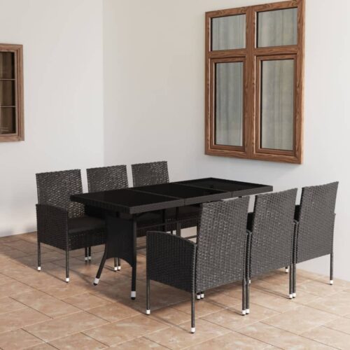 7-Piece Garden Dining Set Poly Rattan Wicker Outdoor Patio Furniture Black - Image 2