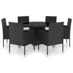 7-Piece Garden Dining Set Poly Rattan Wicker Outdoor Patio Furniture Black