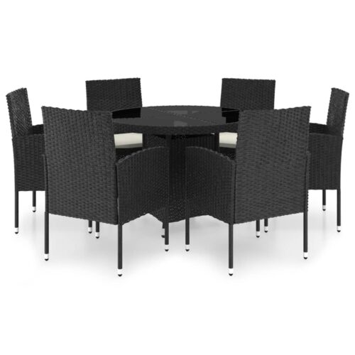 7-Piece Garden Dining Set Poly Rattan Wicker Outdoor Patio Furniture Black