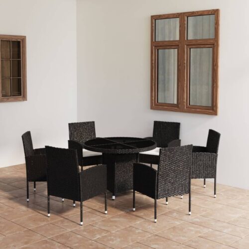 7-Piece Garden Dining Set Poly Rattan Wicker Outdoor Patio Furniture Black - Image 2