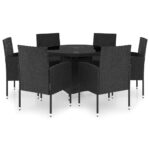 7-Piece Garden Dining Set Poly Rattan Wicker Outdoor Patio Furniture Black