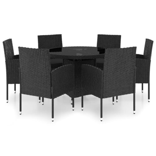 7-Piece Garden Dining Set Poly Rattan Wicker Outdoor Patio Furniture Black