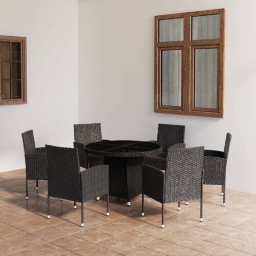 7-Piece Garden Dining Set Poly Rattan Wicker Outdoor Patio Furniture Black - Image 2