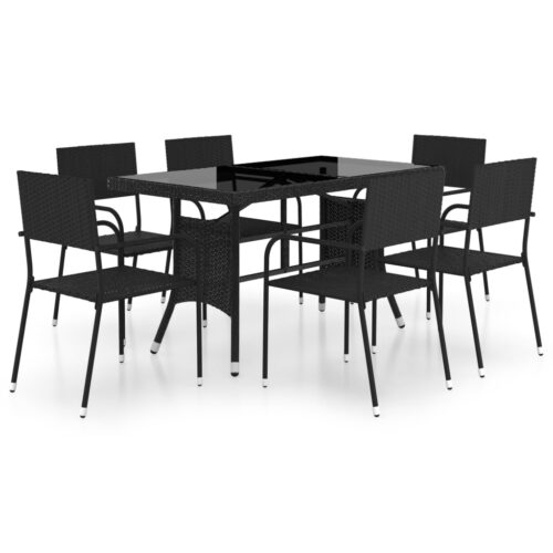7-Piece Garden Dining Set Poly Rattan Wicker Outdoor Patio Furniture Black