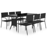 7-Piece Garden Dining Set Poly Rattan Wicker Outdoor Patio Furniture Black