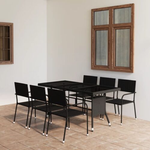 7-Piece Garden Dining Set Poly Rattan Wicker Outdoor Patio Furniture Black - Image 2