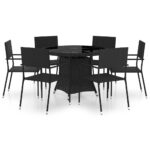7-Piece Garden Dining Set Poly Rattan Wicker Outdoor Patio Furniture Black