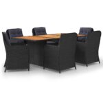 7-Piece Garden Dining Set Poly Rattan Wicker Outdoor Patio Furniture Black