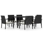 7-Piece Garden Dining Set Poly Rattan Wicker Outdoor Patio Furniture Black