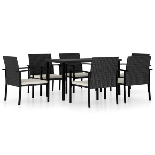 7-Piece Garden Dining Set Poly Rattan Wicker Outdoor Patio Furniture Black