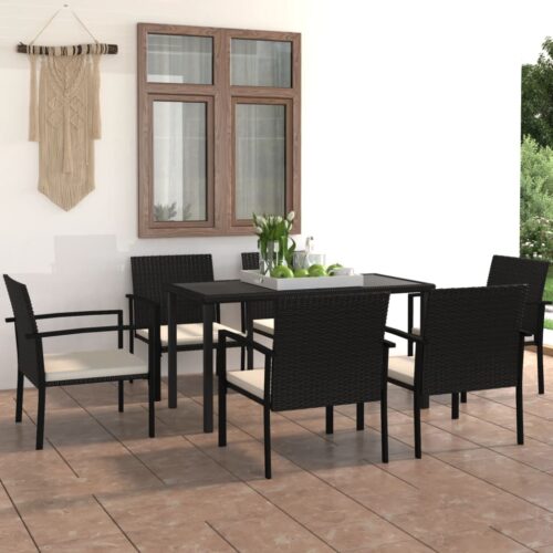 7-Piece Garden Dining Set Poly Rattan Wicker Outdoor Patio Furniture Black - Image 2