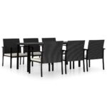 7-Piece Garden Dining Set Poly Rattan Wicker Outdoor Patio Furniture Black