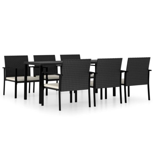 7-Piece Garden Dining Set Poly Rattan Wicker Outdoor Patio Furniture Black