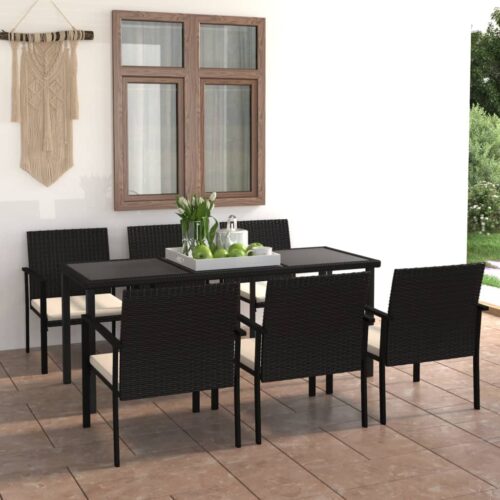 7-Piece Garden Dining Set Poly Rattan Wicker Outdoor Patio Furniture Black - Image 2