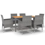 7-Piece Garden Dining Set Poly Rattan Wicker Outdoor Patio Furniture Grey