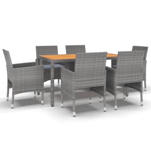 7-Piece Garden Dining Set Poly Rattan Wicker Outdoor Patio Furniture Grey