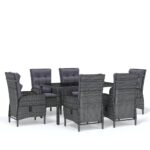 7-Piece Garden Dining Set Poly Rattan Wicker Outdoor Patio Furniture Grey