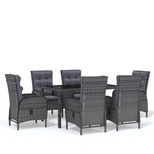 7-Piece Garden Dining Set Poly Rattan Wicker Outdoor Patio Furniture Grey
