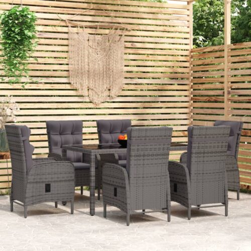 7-Piece Garden Dining Set Poly Rattan Wicker Outdoor Patio Furniture Grey - Image 2