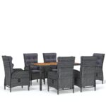 7-Piece Garden Dining Set Poly Rattan Wicker Outdoor Patio Furniture Grey