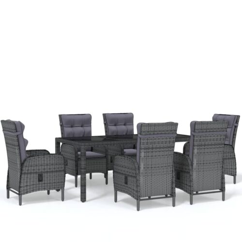 7-Piece Garden Dining Set Poly Rattan Wicker Outdoor Patio Furniture Grey