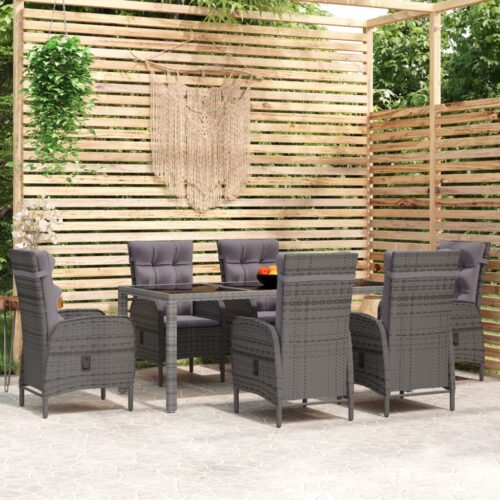 7-Piece Garden Dining Set Poly Rattan Wicker Outdoor Patio Furniture Grey - Image 2