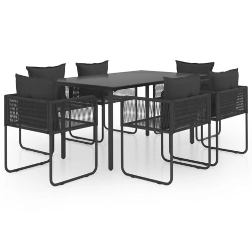 7-Piece Garden Dining Set Poly Rattan Wicker Outdoor Patio Furniture Black