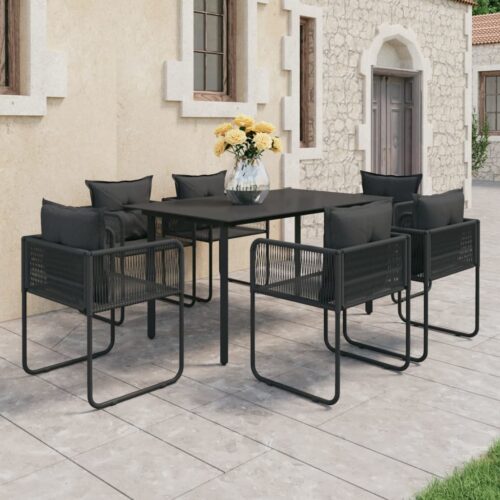 7-Piece Garden Dining Set Poly Rattan Wicker Outdoor Patio Furniture Black - Image 2