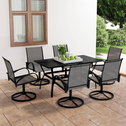 7-Piece Garden Dining Set Textilene Steel Outdoor Patio Furniture - Image 2