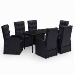 7-Piece Garden Dining Set with Cushions Black Outdoor Patio Lounge Furniture