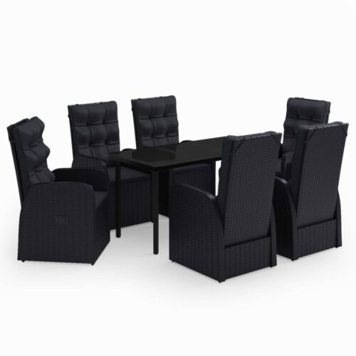 7-Piece Garden Dining Set with Cushions Black Outdoor Patio Lounge Furniture