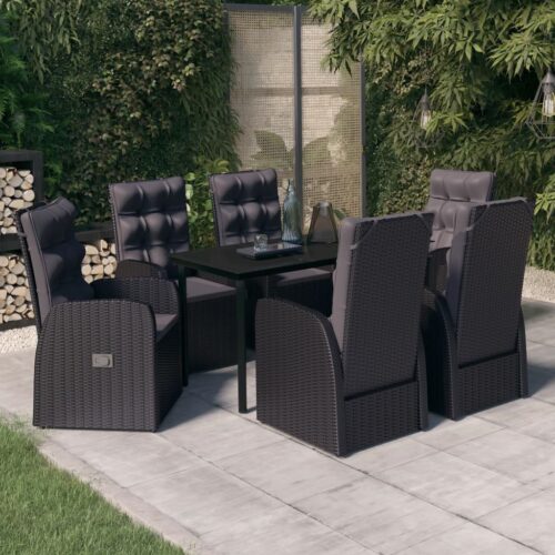 7-Piece Garden Dining Set with Cushions Black Outdoor Patio Lounge Furniture - Image 2