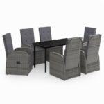 7-Piece Garden Dining Set with Cushions Grey Outdoor Patio Lounge Furniture