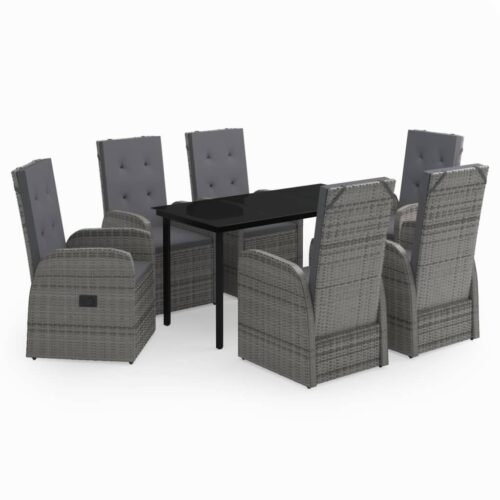 7-Piece Garden Dining Set with Cushions Grey Outdoor Patio Lounge Furniture