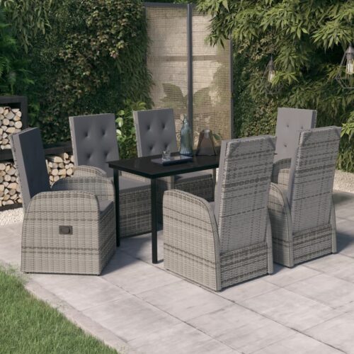 7-Piece Garden Dining Set with Cushions Grey Outdoor Patio Lounge Furniture - Image 2