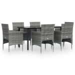 7-Piece Garden Dining Set with Cushions Grey Black Outdoor Patio Lounge Furniture