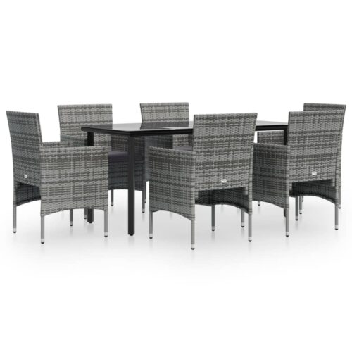 7-Piece Garden Dining Set with Cushions Grey Black Outdoor Patio Lounge Furniture
