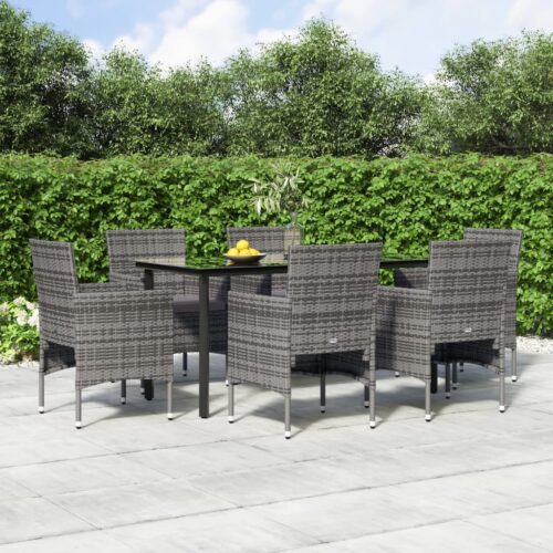 7-Piece Garden Dining Set with Cushions Grey Black Outdoor Patio Lounge Furniture - Image 2