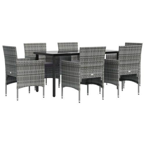 7-Piece Garden Dining Set with Cushions Grey Black Outdoor Patio Lounge Furniture - Image 3
