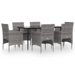 7-Piece Garden Dining Set with Cushions Grey Black Outdoor Patio Lounge Furniture