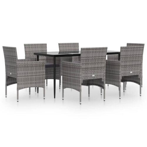 7-Piece Garden Dining Set with Cushions Grey Black Outdoor Patio Lounge Furniture