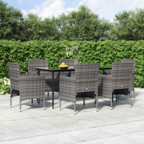 7-Piece Garden Dining Set with Cushions Grey Black Outdoor Patio Lounge Furniture - Image 2