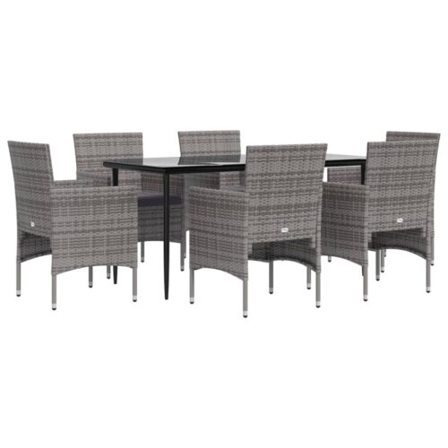 7-Piece Garden Dining Set with Cushions Grey Black Outdoor Patio Lounge Furniture - Image 3