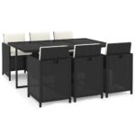 7-Piece Garden Dining Set with Cushions Poly Rattan Wicker Outdoor Patio Furniture Black