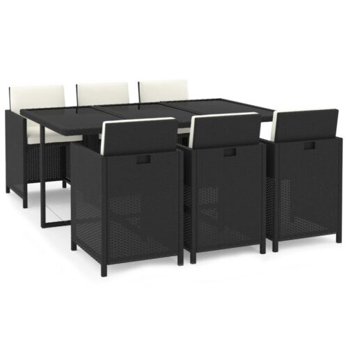 7-Piece Garden Dining Set with Cushions Poly Rattan Wicker Outdoor Patio Furniture Black