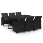 7-Piece Garden Dining Set with Cushions Poly Rattan Wicker Outdoor Patio Furniture Black