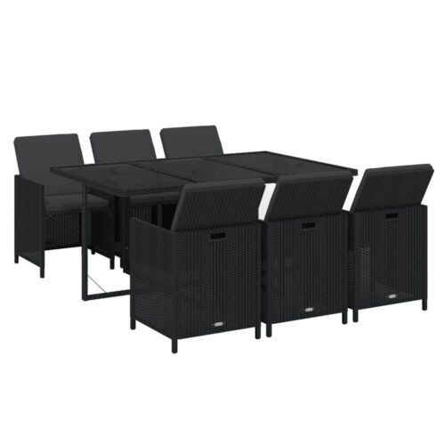 7-Piece Garden Dining Set with Cushions Poly Rattan Wicker Outdoor Patio Furniture Black - Image 3