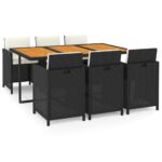 7-Piece Garden Dining Set with Cushions Poly Rattan Wicker Outdoor Patio Furniture Black