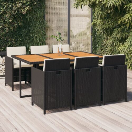 7-Piece Garden Dining Set with Cushions Poly Rattan Wicker Outdoor Patio Furniture Black - Image 2