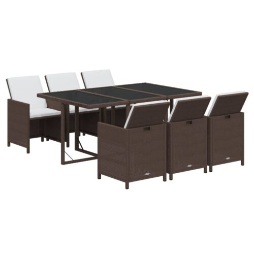 7-Piece Garden Dining Set with Cushions Poly Rattan Wicker Outdoor Patio Furniture Brown - Image 3